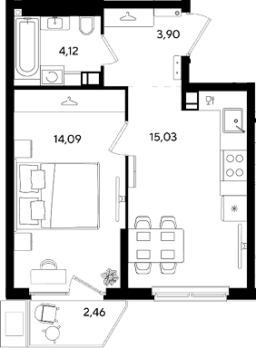 2-комн., 37.14 м², 6/8 этаж, ЖК «Парк Победы 3»
