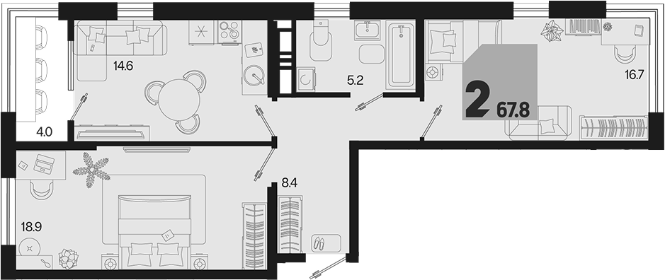 Продается 2-комн. квартира, 63.8 м² — фото 2
