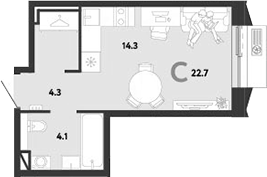 Студия, 22.7 м², 11/12 этаж, ЖК «Страна.Заречная»