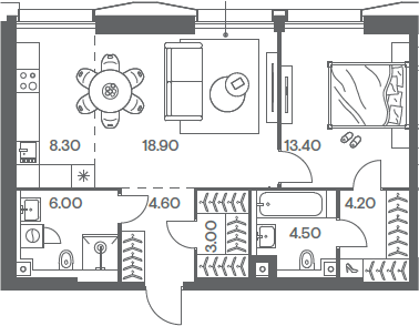 2-комн., 62.9 м², 17/35 этаж, ЖК «Инджой»