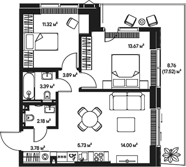 3-комн., 57.96 м², 19/57 этаж, ЖК «Джойс»