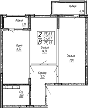 3-комн. квартира, 67.61 м² в ЖК Спутник — фото 2
