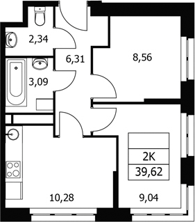 2-комн., 39.62 м², 13/21 этаж, ЖК «Волковская 67»