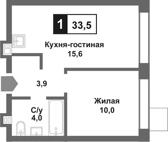 2-комн., 33.5 м², 7/9 этаж, ЖК «Лесная Отрада»