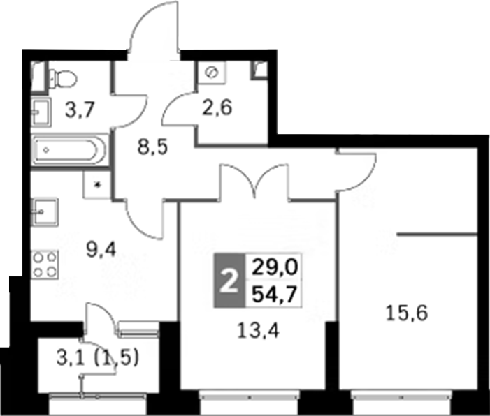 2-комн., 53.2 м², 41/44 этаж, ЖК «Скай Гарден»