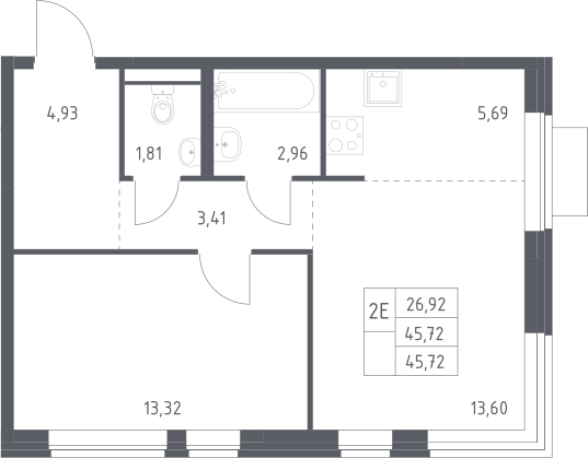 2-комн., 45.72 м², 8/12 этаж, ЖК «Новое Видное»
