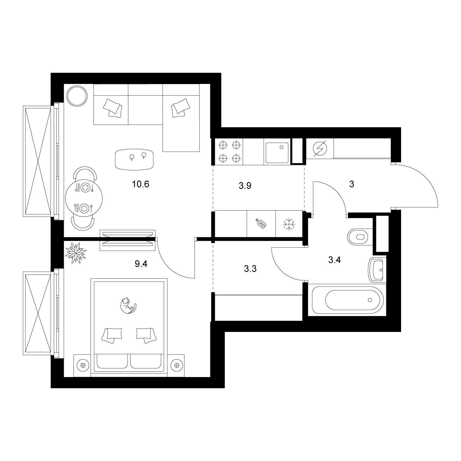 1-комн., 33.6 м², 12/20 этаж, ЖК «2-й Иртышский»