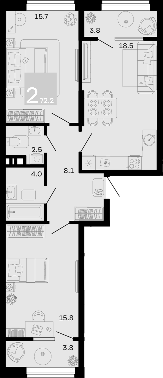 2-комн. квартира, 64.6 м² в ЖК Хозяин Морей — фото 2