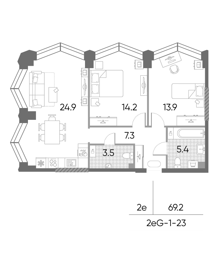 3-комн., 69.2 м², 23/43 этаж, ЖК «ЗилАрт»
