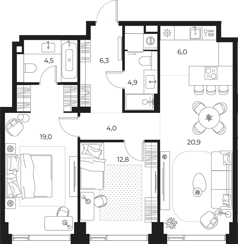 3-комн., 78.4 м², 6/23 этаж, ЖК «МАСТЕРС»