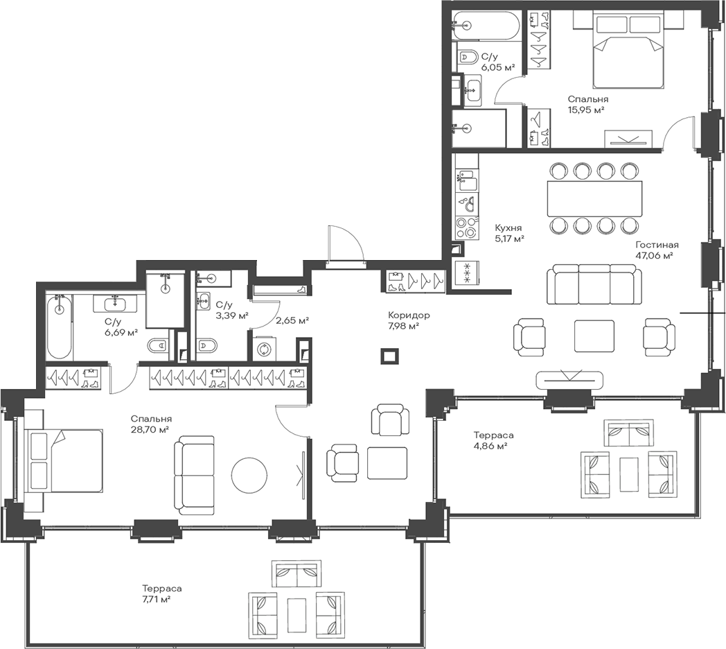 3-комн., 123.64 м², 15/15 этаж, ЖК «Сити Бэй»