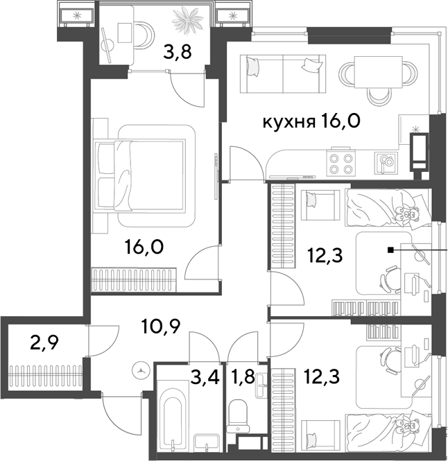 4-комн. квартира, 75.6 м² в ЖК Парк Победы — фото 2