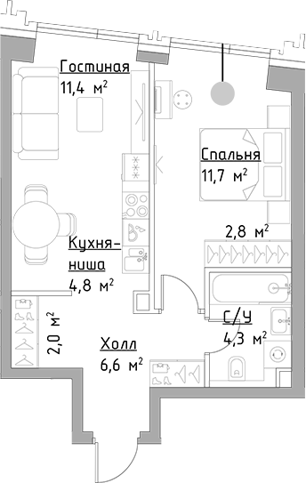2-комн. Левел Павелецкая Сити