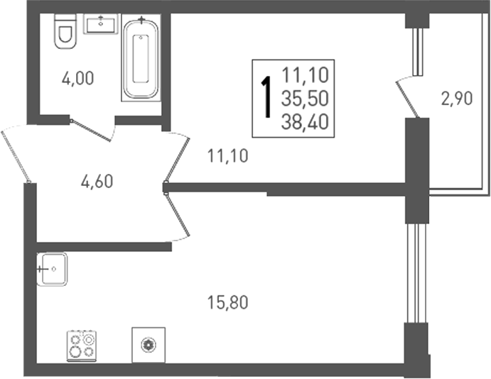 1-комн. квартира, 35.5 м² в ЖК ЖК «Кубанская Крепость» — фото 3