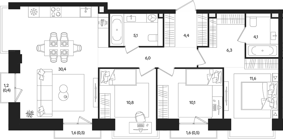 4+ комнаты, 88.8 м², 14/27 этаж, ЖК «ТАТУМ»