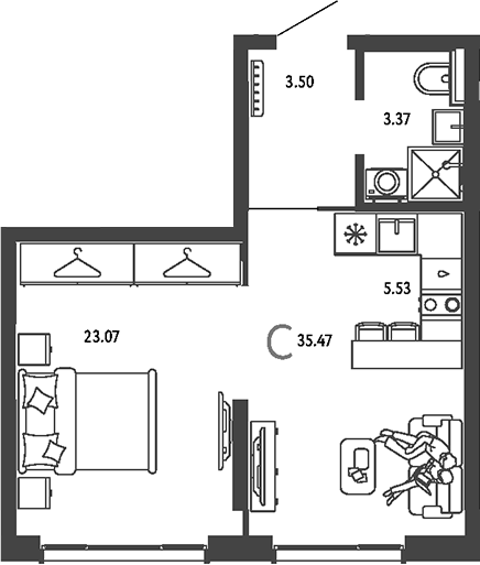 Студия, 35.47 м², 8/25 этаж, ЖК «Страна.Парковая»