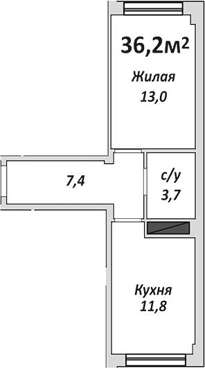 Продается 1-комн. квартира, 36.2 м²