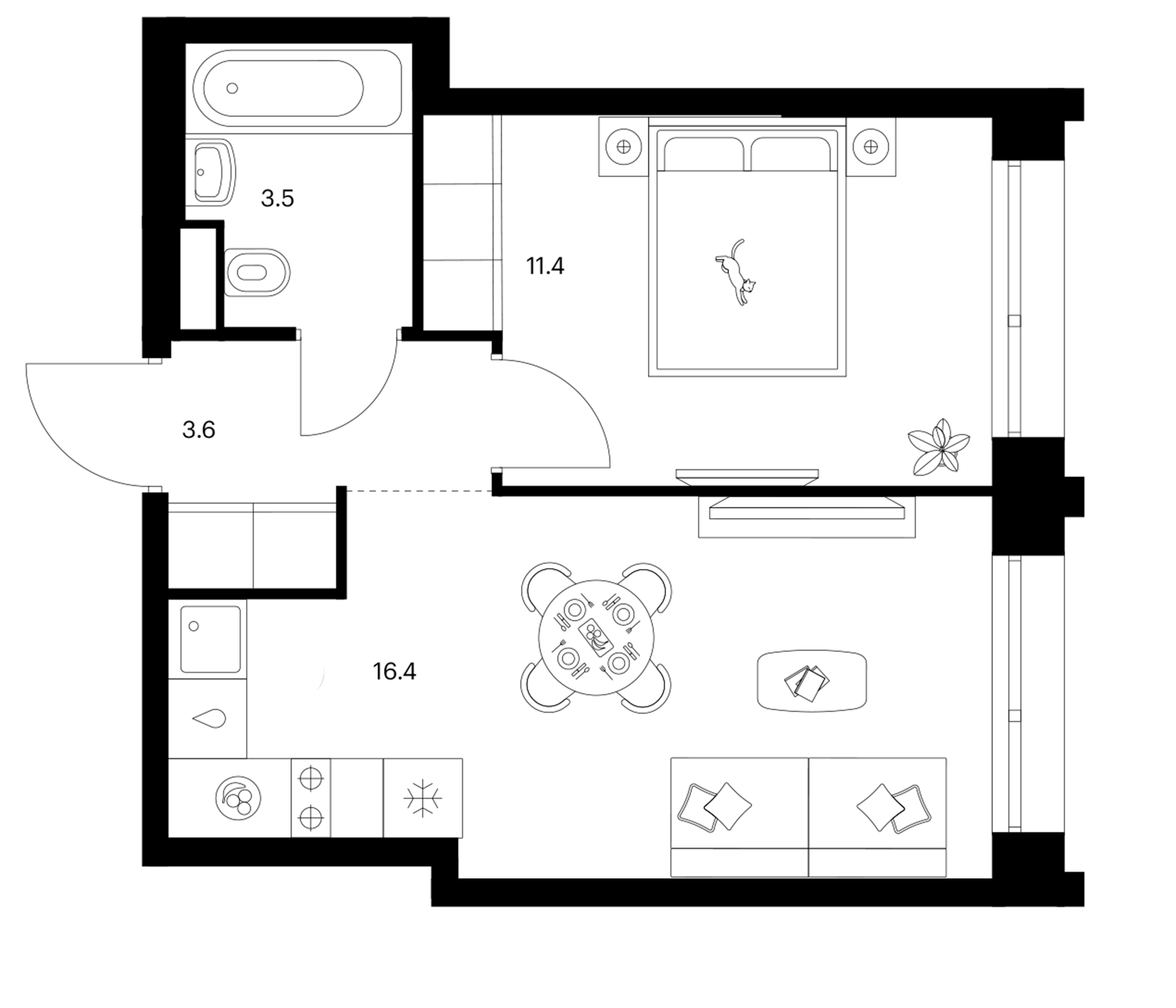 1-комн., 34.9 м², 18/30 этаж, ЖК «Строгино 360»