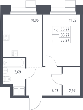 1-комн., 35.27 м², 17/23 этаж, ЖК «Тропарево Парк»