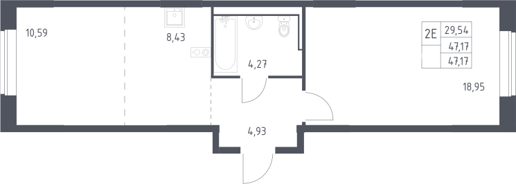 2-комн., 47.17 м², 2/17 этаж, ЖК «Пригород Лесное»