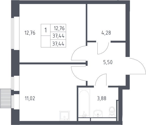 1-комн., 37.44 м², 2/17 этаж, ЖК «Большое Путилково»