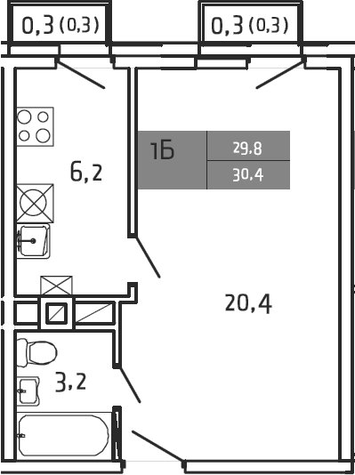 1-комн., 29.8 м², 4/4 этаж, ЖК «Южная Долина»