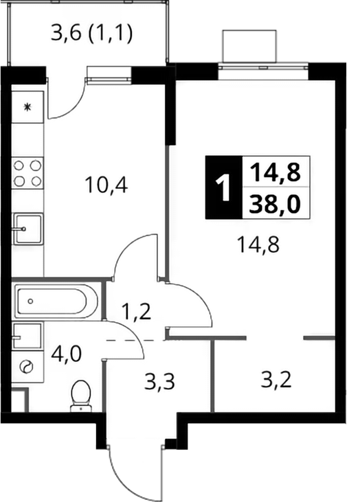 1-комн., 36.9 м², 14/17 этаж, ЖК «1-й Шереметьевский»