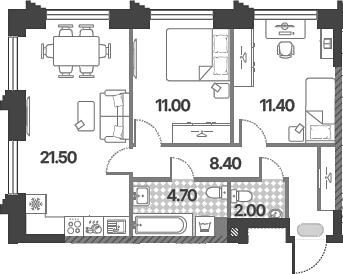 3-комн., 59 м², 26/45 этаж, ЖК «Обручева 30»