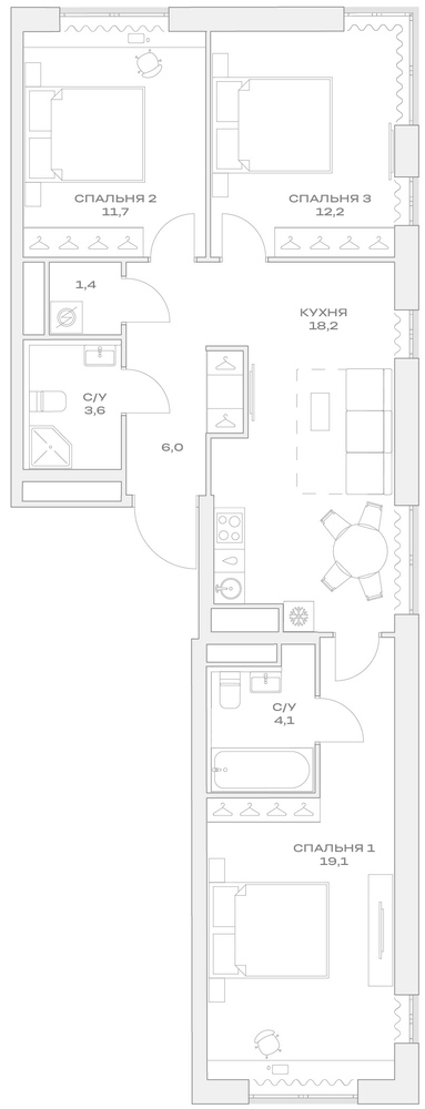 4+ комнаты, 76.3 м², 18/22 этаж, ЖК «Детали»