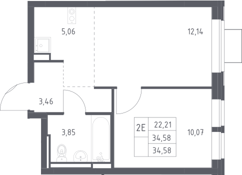 2-комн., 34.58 м², 10/12 этаж, ЖК «Богдановский лес»