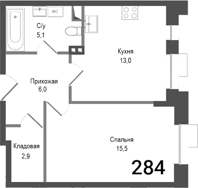 1-комн., 42.5 м², 3/4 этаж, ЖК «Киноквартал»