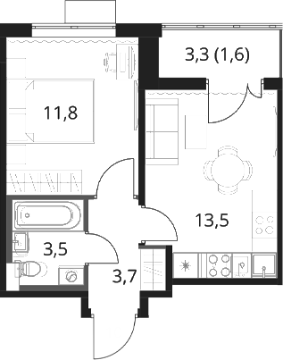 1-комн., 32.5 м², 2/13 этаж, ЖК «1-й Шереметьевский»