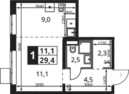 Студия, 29.4 м², 9/18 этаж, ЖК «1-й Ясеневский»