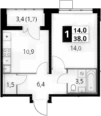1-комн., 36.3 м², 15/24 этаж, ЖК «1-й Южный»