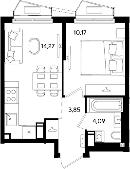 2-комн., 32.38 м², 3/18 этаж, ЖК «Парк Победы 3»