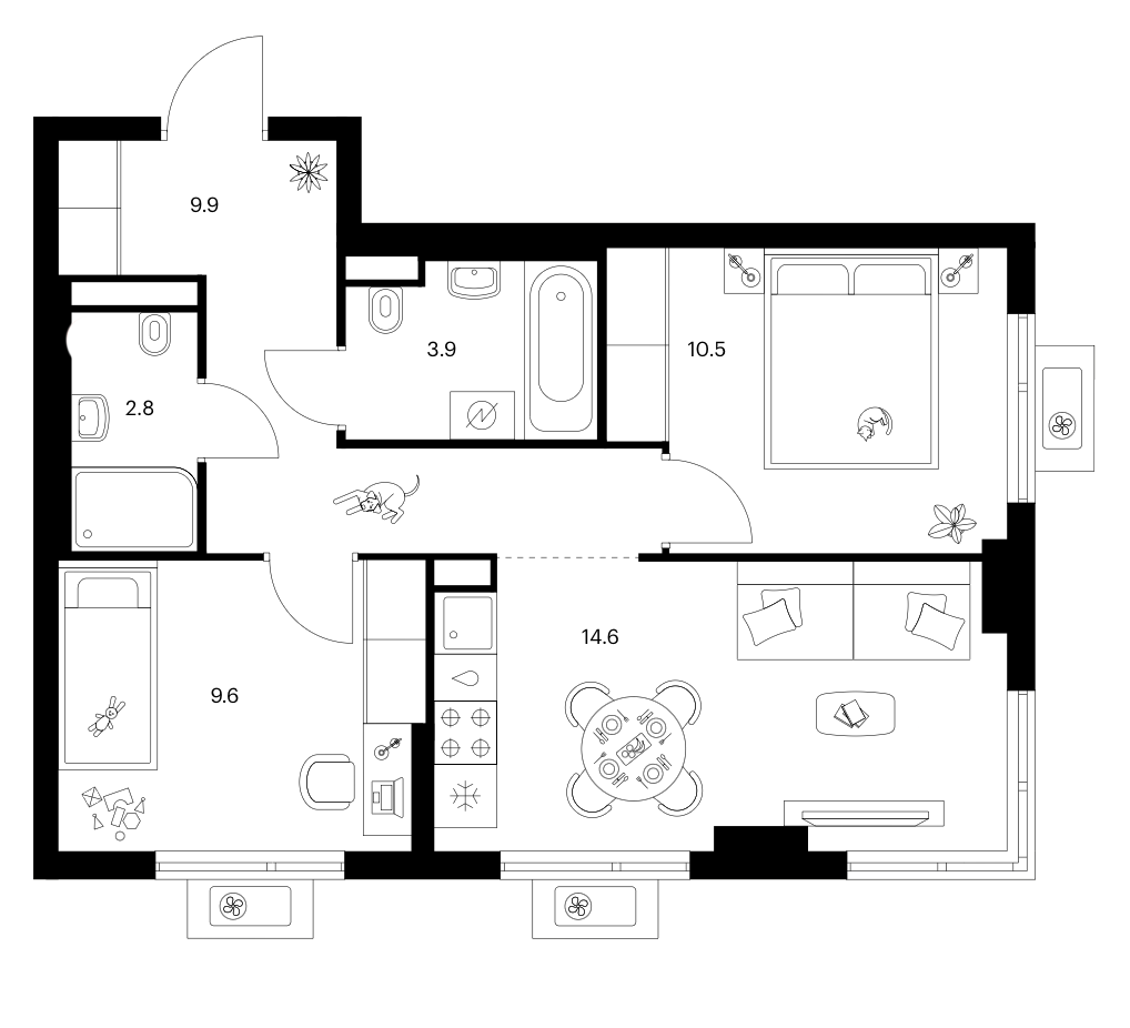 2-комн., 51.3 м², 4/17 этаж, ЖК «Белая Дача парк»
