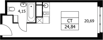 Студия, 24.84 м², 21/21 этаж, ЖК «Волковская 67»