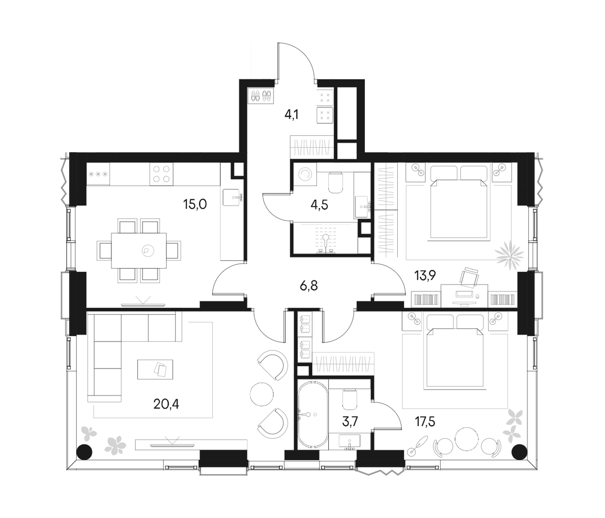 3-комн., 85.9 м², 2/22 этаж, ЖК «Клубный город на реке Примавера»