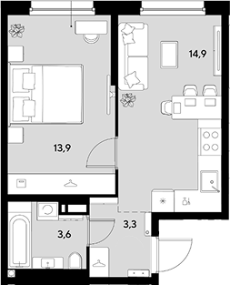 1-комн., 35.7 м², 5/18 этаж, ЖК «Грейд»