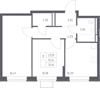2-комн., 51.14 м², 3/12 этаж, ЖК «Богдановский лес»