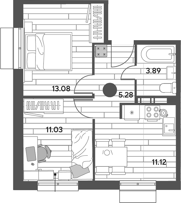 2-комн., 44.4 м², 2/9 этаж, ЖК «Публицист»