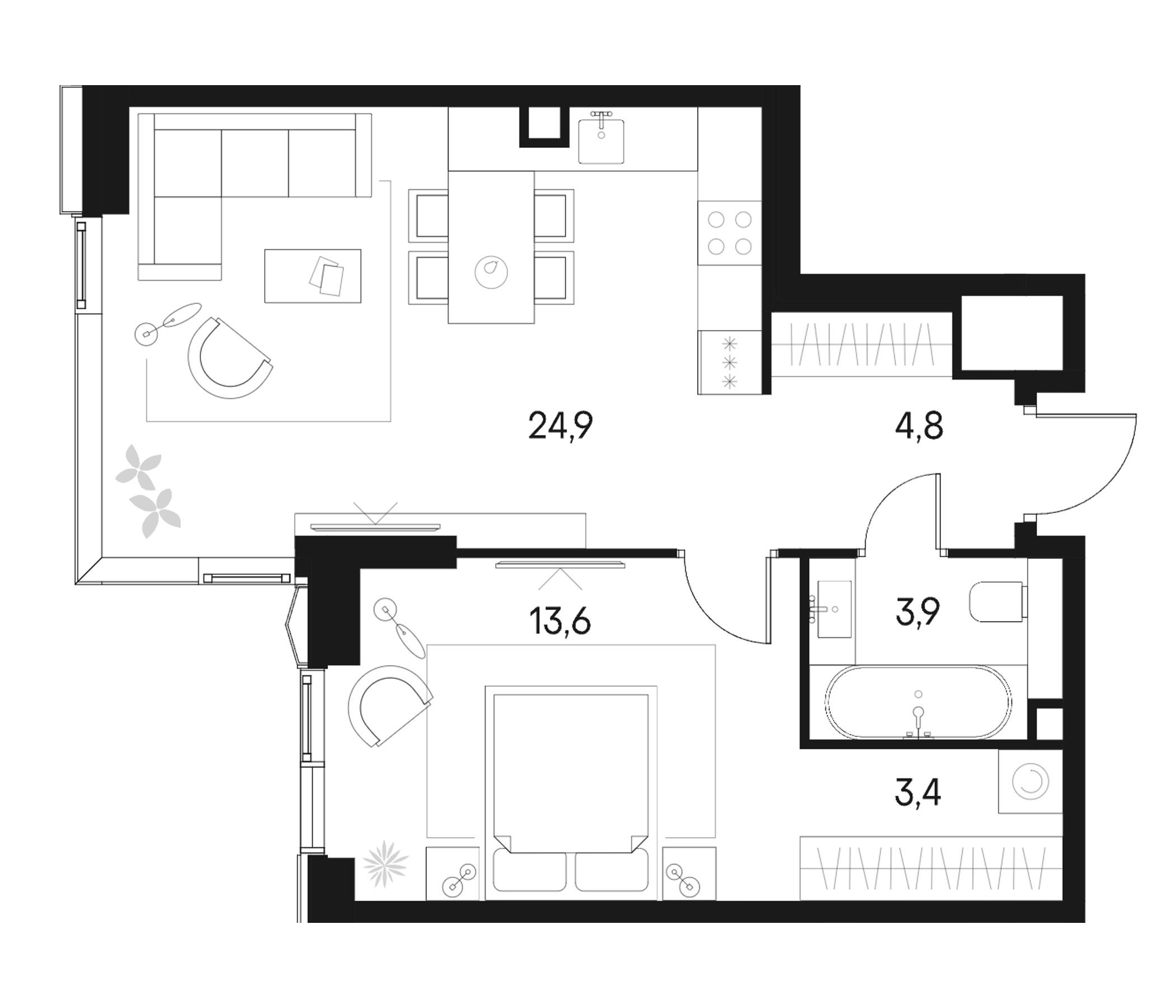 2-комн., 50.8 м², 7/22 этаж, ЖК «Клубный город на реке Примавера»