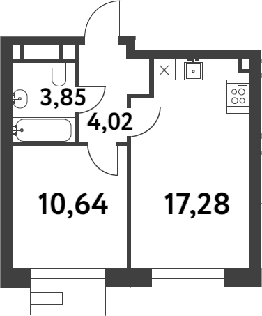 1-комн., 35.79 м², 15/16 этаж, ЖК «Смарт Гарден»