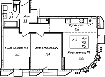 3-комн. УНО.Соколиная гора