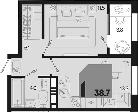 1-комн. квартира, 34.9 м² в ЖК Первое место — фото 2