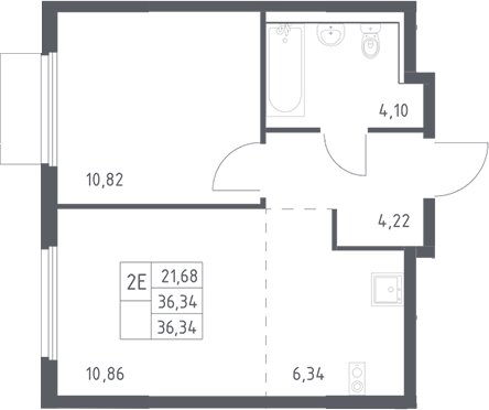 2-комн., 36.34 м², 16/17 этаж, ЖК «Пригород Лесное»