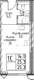 Студия, 25.3 м², 18/29 этаж, ЖК «Наметкин Тауэр»