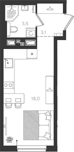 Студия квартира, 24.6 м² в ЖК Самолет — фото 2