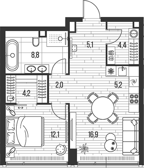 2-комн., 58.7 м², 6/47 этаж, ЖК «HIGH LIFE»