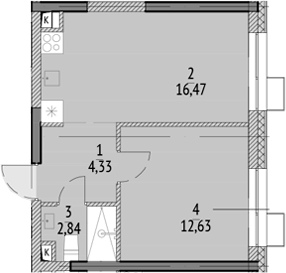2-комн., 36.27 м², 16/21 этаж, ЖК «N'ICE LOFT»